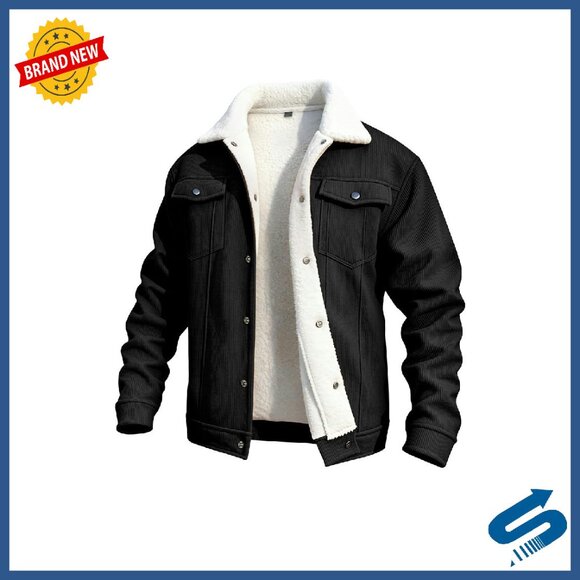 Men's Fleece Lined Corduroy Trucker Jacket Winter Coat Sherpa